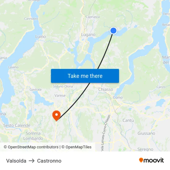 Valsolda to Castronno map
