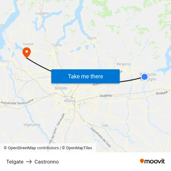 Telgate to Castronno map