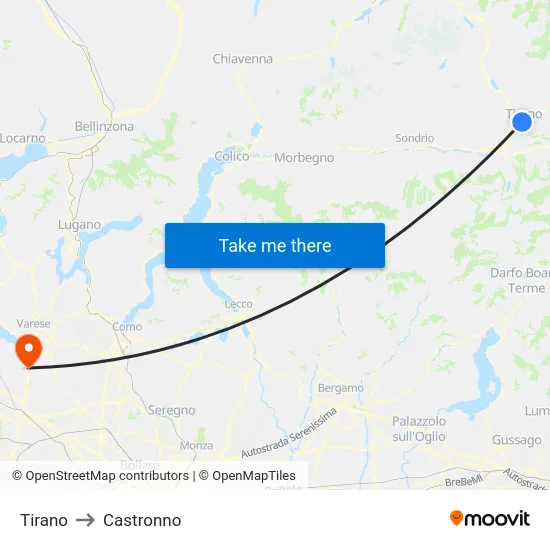 Tirano to Castronno map
