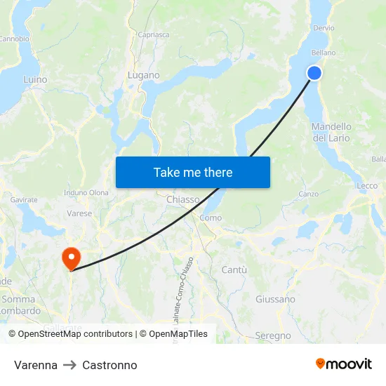 Varenna to Castronno map