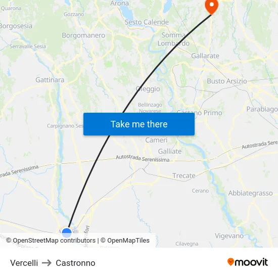 Vercelli to Castronno map