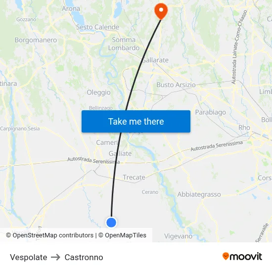Vespolate to Castronno map