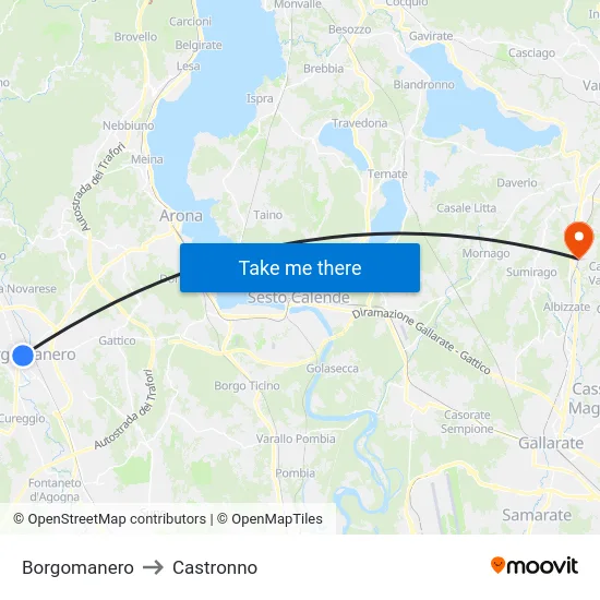 Borgomanero to Castronno map