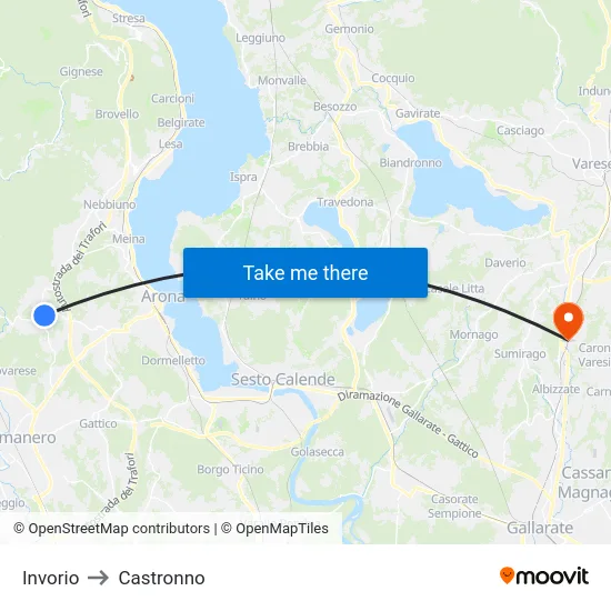 Invorio to Castronno map