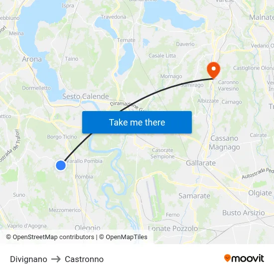 Divignano to Castronno map