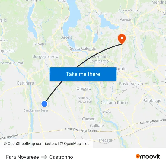 Fara Novarese to Castronno map