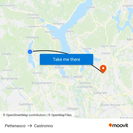 Pettenasco to Castronno map