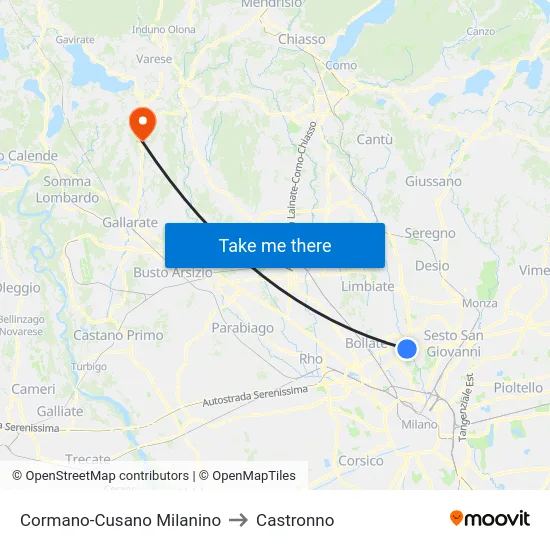 Cormano-Cusano Milanino to Castronno map