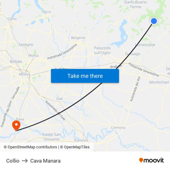 Collio to Cava Manara map