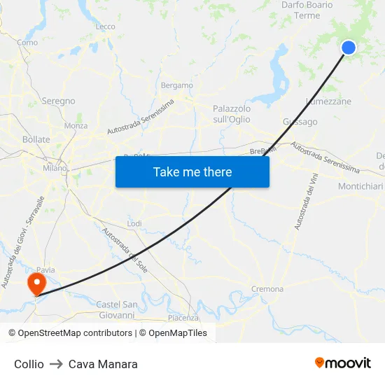 Collio to Cava Manara map
