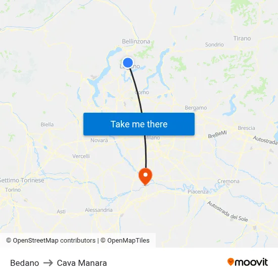 Bedano to Cava Manara map