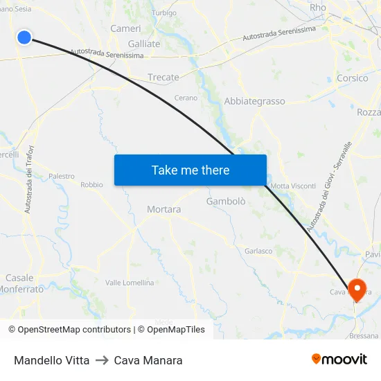 Mandello Vitta to Cava Manara map