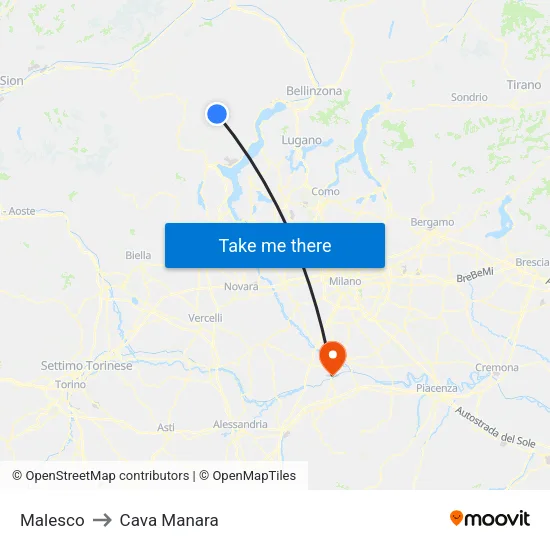 Malesco to Cava Manara map