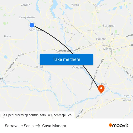 Serravalle Sesia to Cava Manara map