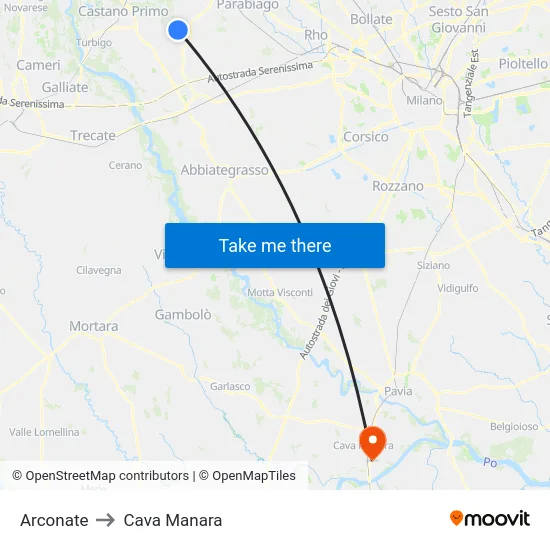 Arconate to Cava Manara map