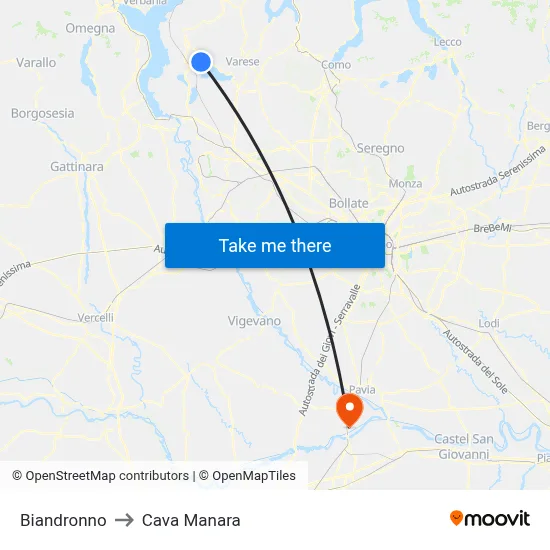 Biandronno to Cava Manara map
