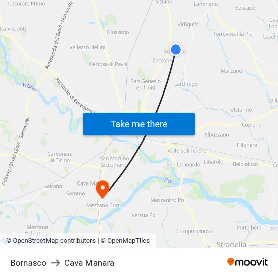 Bornasco to Cava Manara map