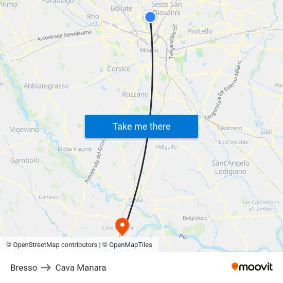 Bresso to Cava Manara map