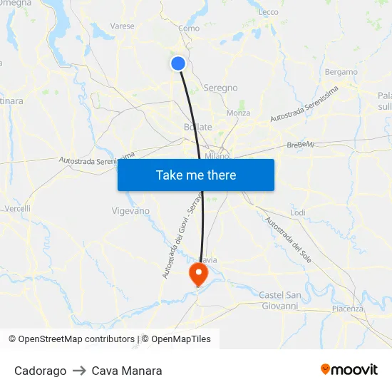 Cadorago to Cava Manara map