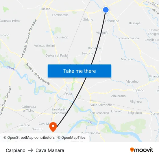 Carpiano to Cava Manara map