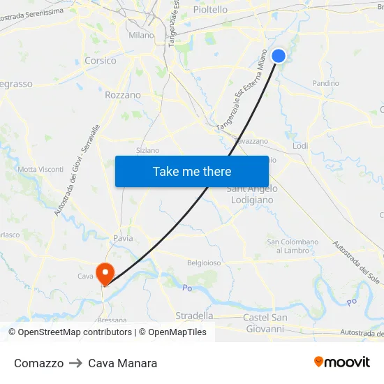 Comazzo to Cava Manara map