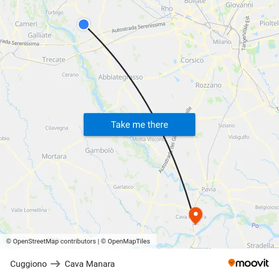 Cuggiono to Cava Manara map