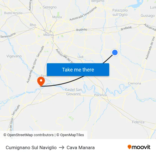 Cumignano Sul Naviglio to Cava Manara map