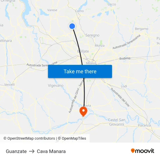 Guanzate to Cava Manara map