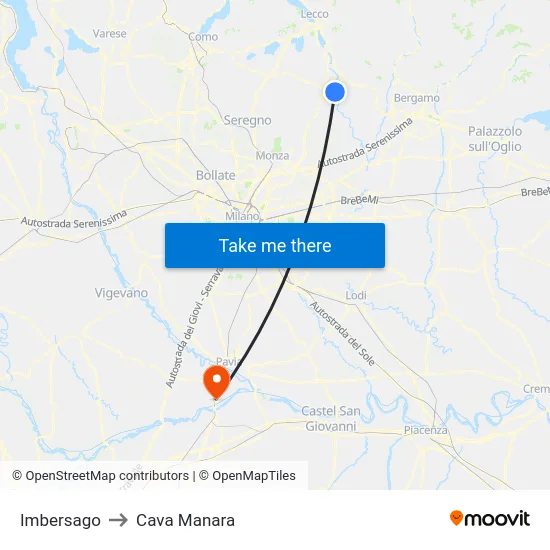 Imbersago to Cava Manara map
