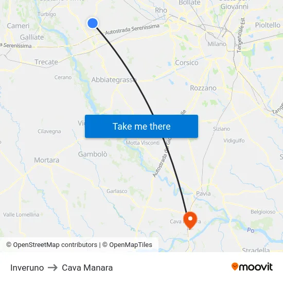Inveruno to Cava Manara map