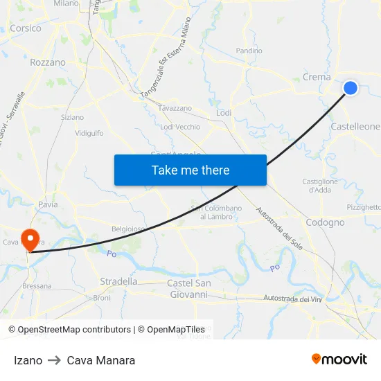 Izano to Cava Manara map