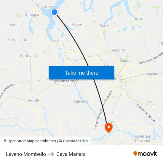 Laveno-Mombello to Cava Manara map