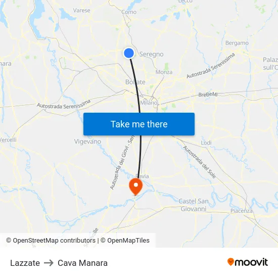 Lazzate to Cava Manara map