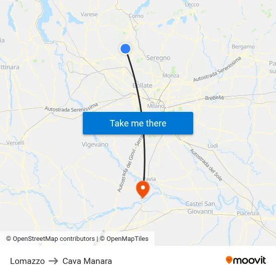 Lomazzo to Cava Manara map