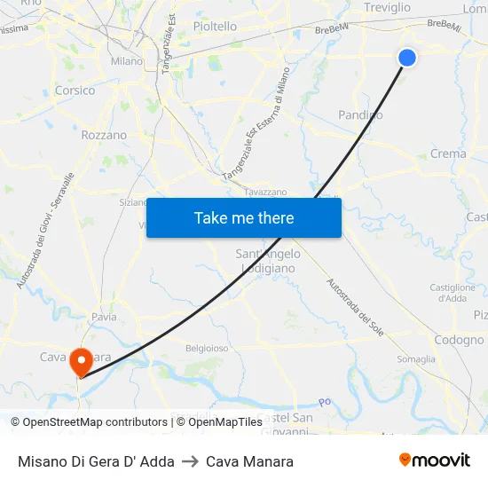 Misano di Gera d'Adda to Cava Manara map