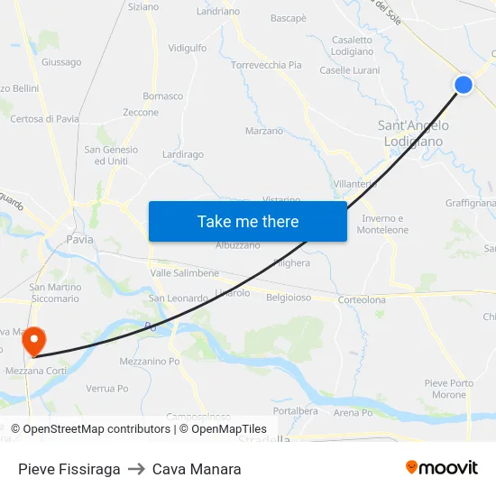Pieve Fissiraga to Cava Manara map