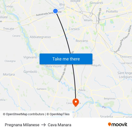 Pregnana Milanese to Cava Manara map