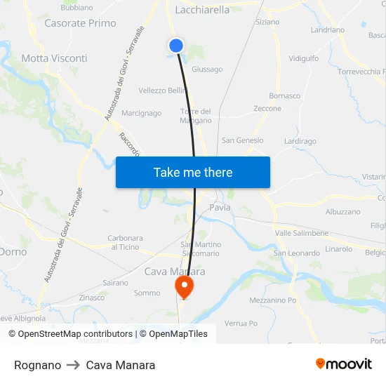 Rognano to Cava Manara map