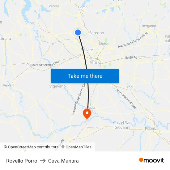 Rovello Porro to Cava Manara map