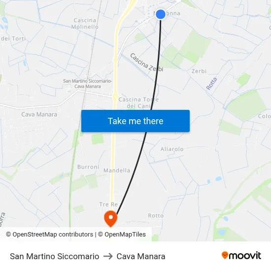 San Martino Siccomario to Cava Manara map