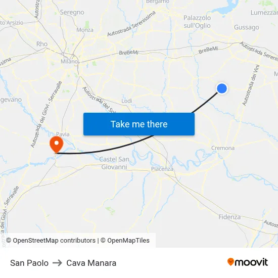San Paolo to Cava Manara map