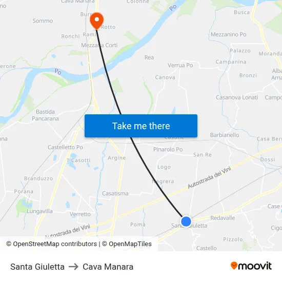 Santa Giuletta to Cava Manara map