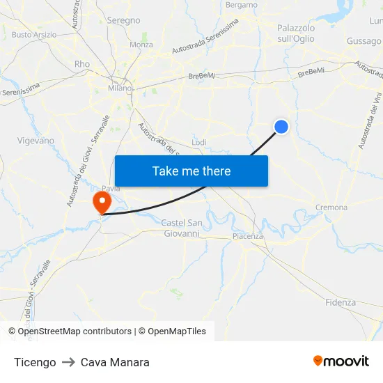 Ticengo to Cava Manara map