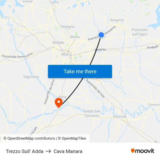 Trezzo Sull' Adda to Cava Manara map