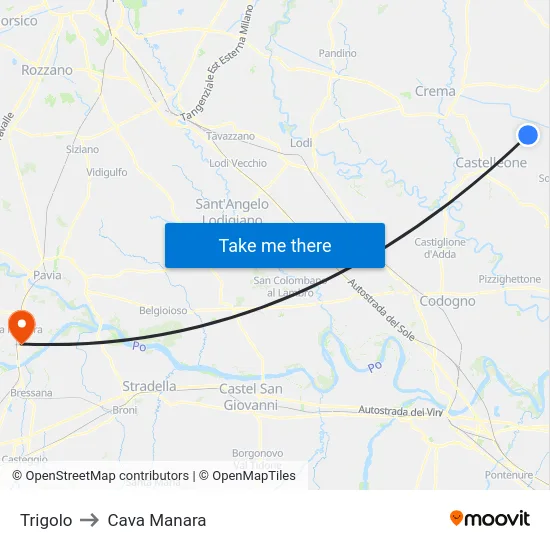 Trigolo to Cava Manara map