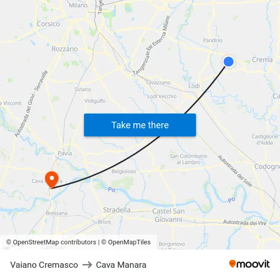 Vaiano Cremasco to Cava Manara map
