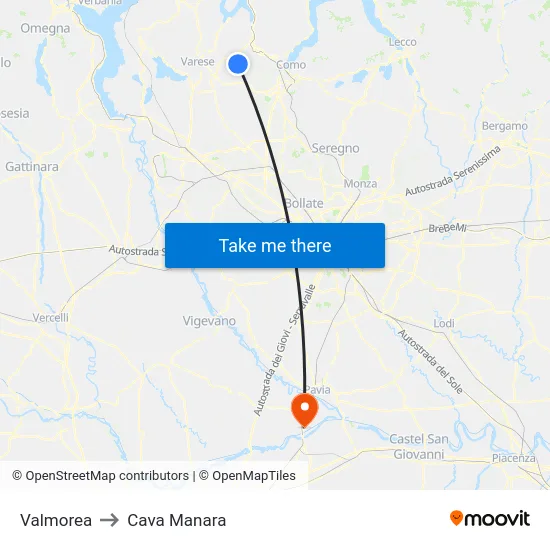Valmorea to Cava Manara map