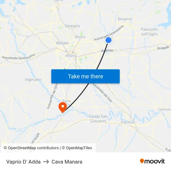 Vaprio d'Adda to Cava Manara map
