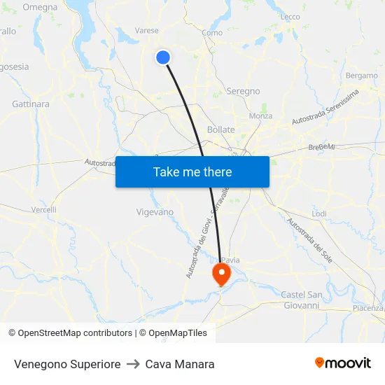 Venegono Superiore to Cava Manara map