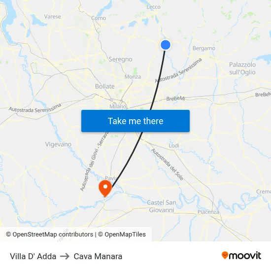 Villa D' Adda to Cava Manara map